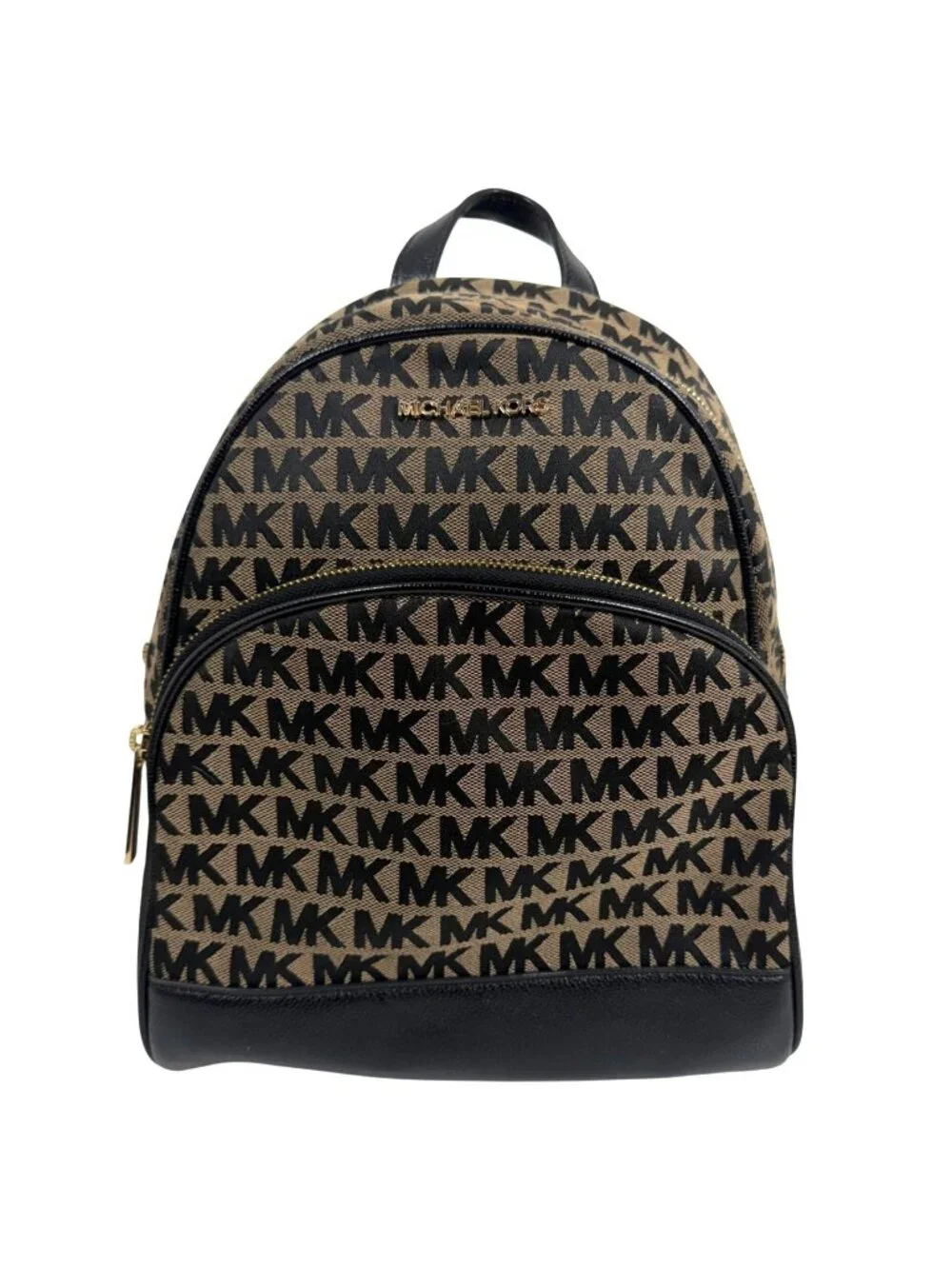MICHAEL KORS Women's Abbey MK Signature Coated Canvas Backpack Beige Black Gold